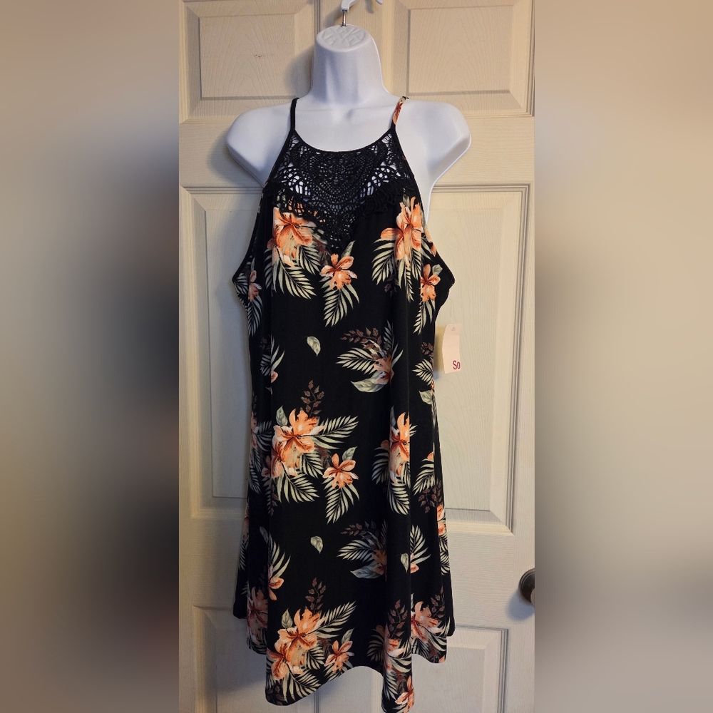 SO Floral Black Sleeveless Dress XL NWT
